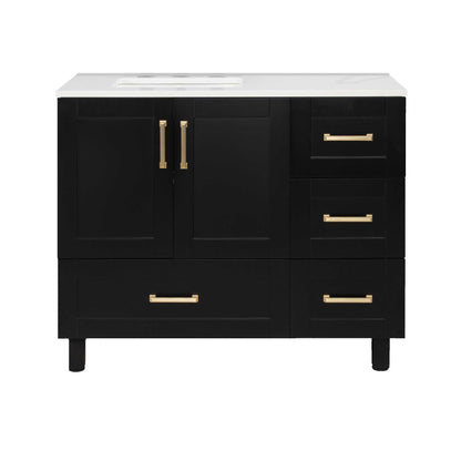 42’’ Freestanding Single Bathroom Vanity in Black with Quartz Stone Countertop - Bathroom Vanities