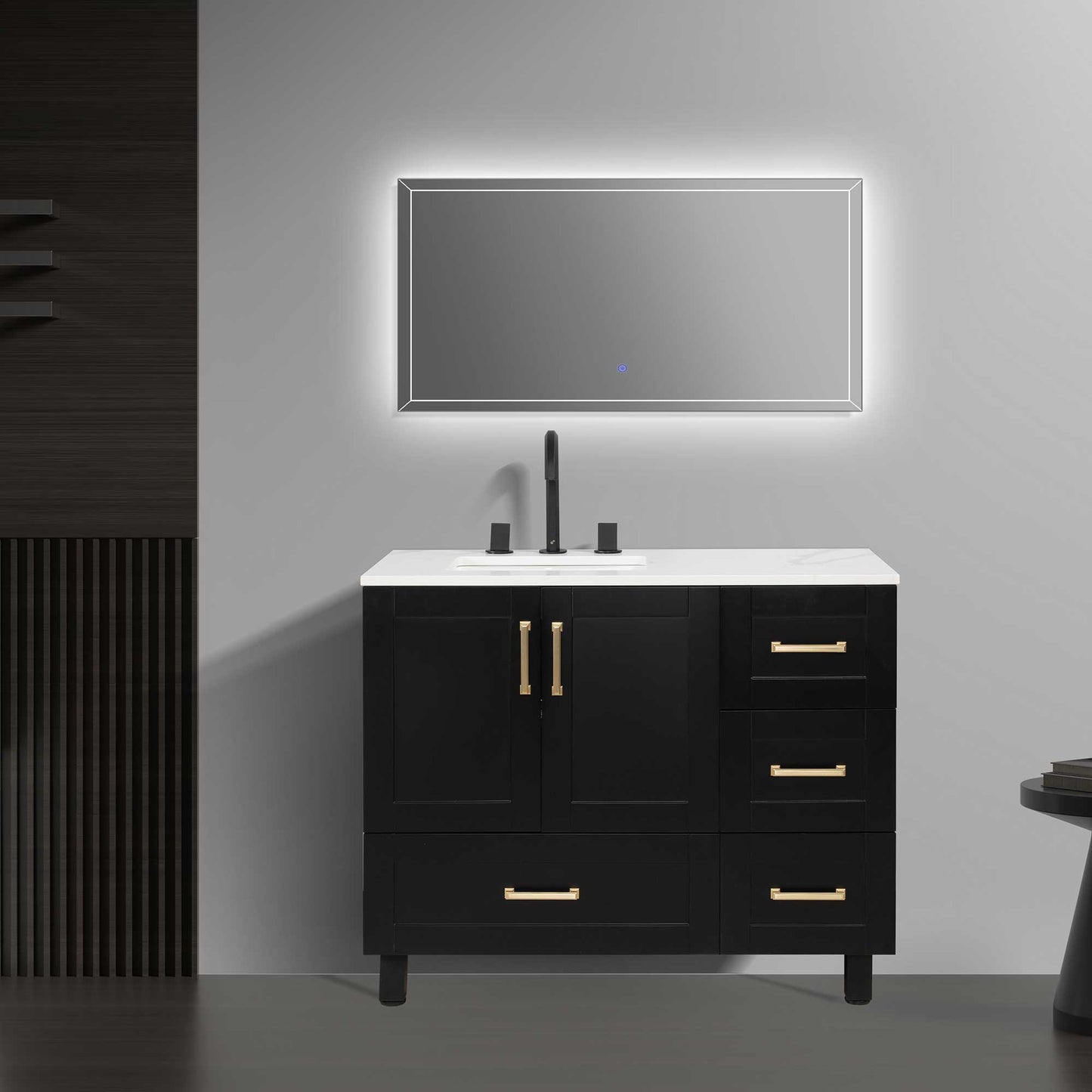 42’’ Freestanding Single Bathroom Vanity in Black with Quartz Stone Countertop - Bathroom Vanities