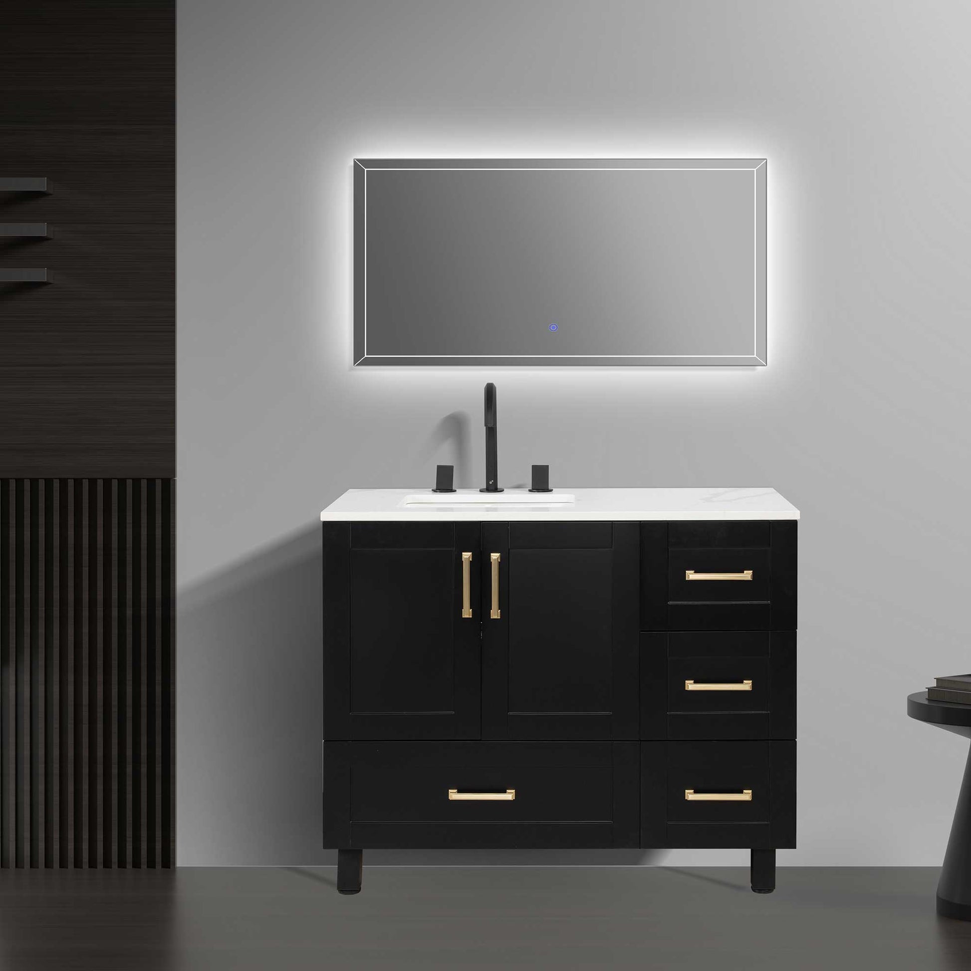 42’’ Freestanding Single Bathroom Vanity in Black with Quartz Stone Countertop - Bathroom Vanities