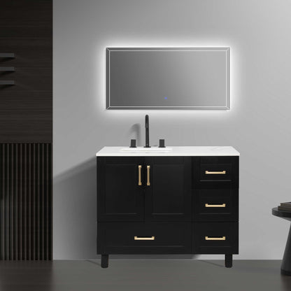 42’’ Freestanding Single Bathroom Vanity in Black with Quartz Stone Countertop - Bathroom Vanities