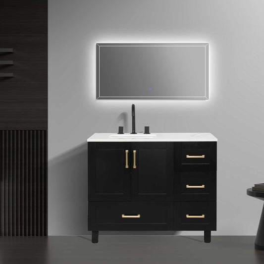 42’’ Freestanding Single Bathroom Vanity in Black with Quartz Stone Countertop - Bathroom Vanities