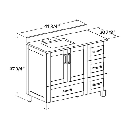 42’’ Freestanding Single Bathroom Vanity in Black with Quartz Stone Countertop - Bathroom Vanities
