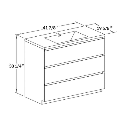 42’’ Freestanding Single Bathroom Vanity in Oak with Black Quartz Integrated Sink - Bathroom Vanities