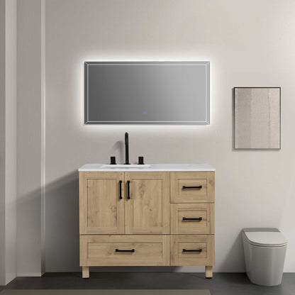 42’’ Freestanding Single Bathroom Vanity in Oak with Quartz Stone Countertop - Bathroom Vanities