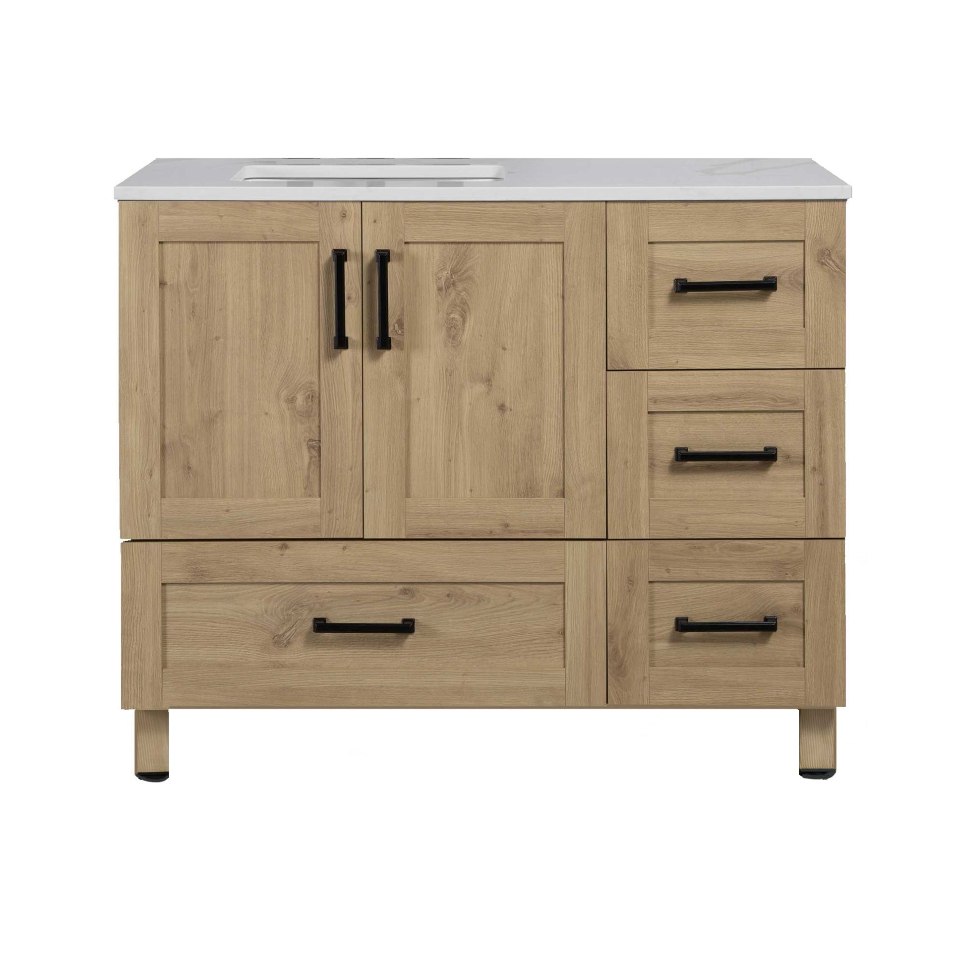 42’’ Freestanding Single Bathroom Vanity in Oak with Quartz Stone Countertop - Bathroom Vanities