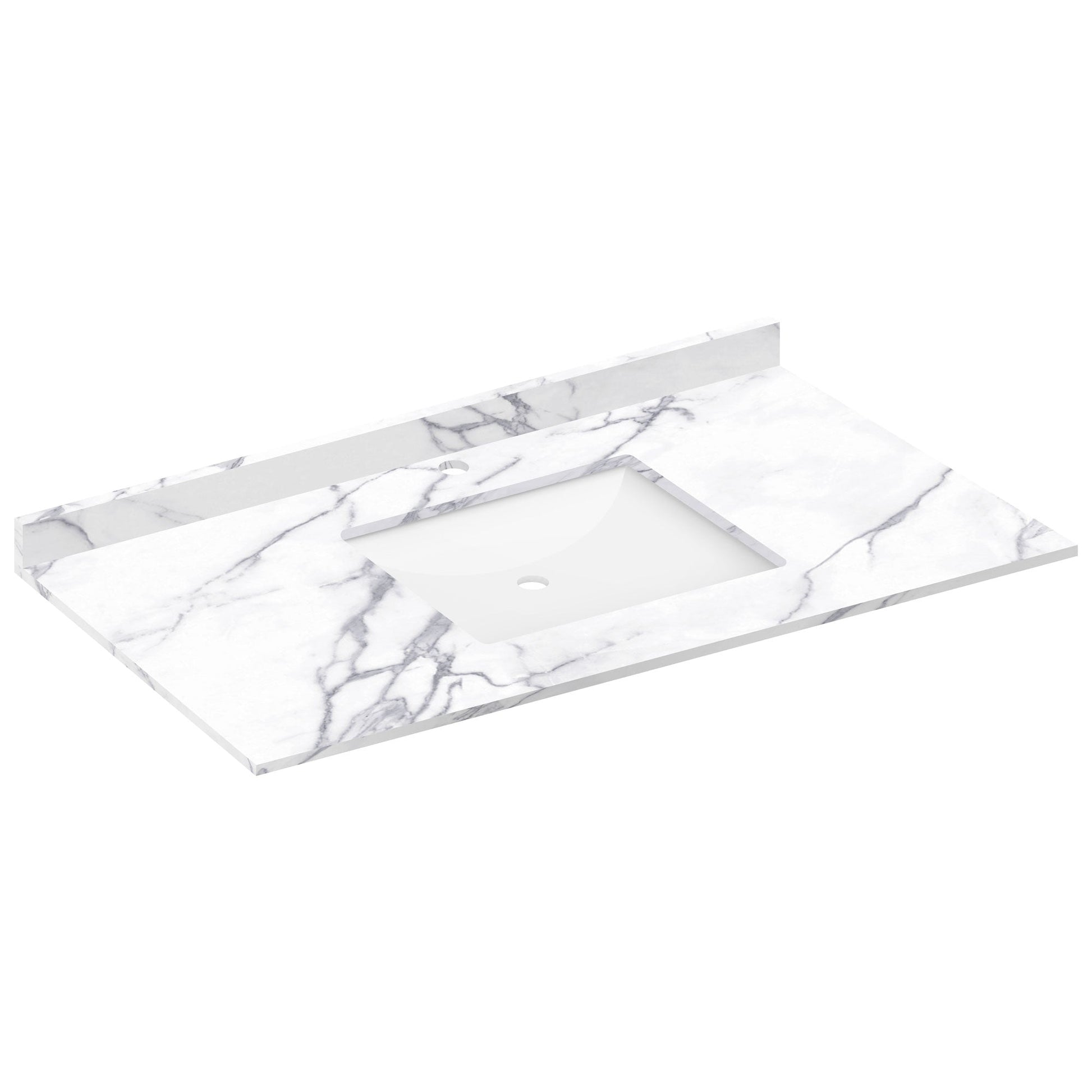 43 W x 22 L Calacatta White Vanity Top with Square Sink - Single Faucet - Vanity Tops