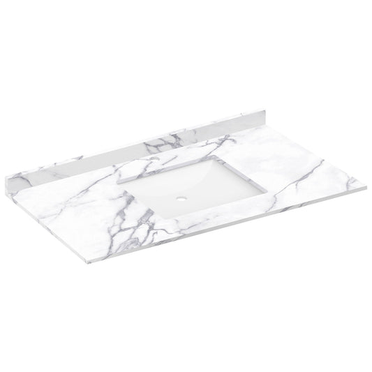 43 W x 22 L Calacatta White Vanity Top with Square Sink - Single Faucet - Vanity Tops