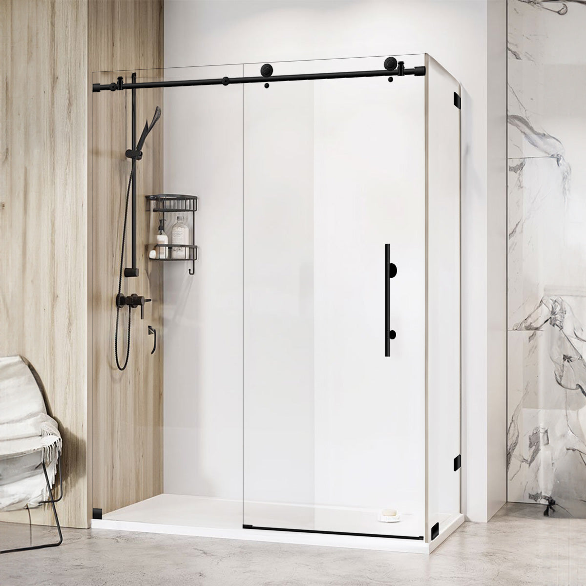 44-48 W x 76 H x 34 1/2 D Sliding Frameless Shower Enclosure ULTRA-C with Clear Glass in Matte Black - Shower Doors