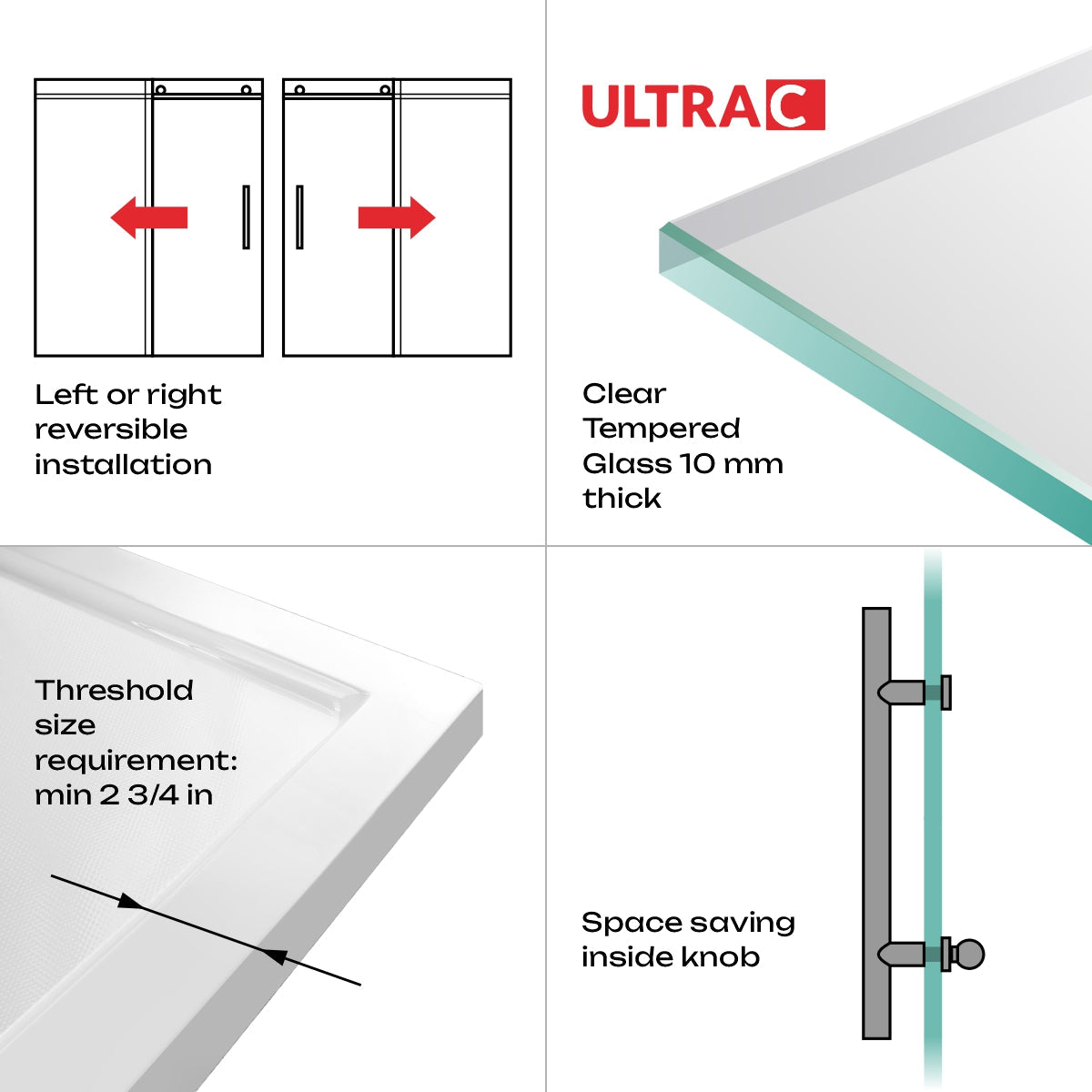44-48 W x 76 H x 34 1/2 D Sliding Frameless Shower Enclosure ULTRA-C with Clear Glass in Matte Black - Shower Doors