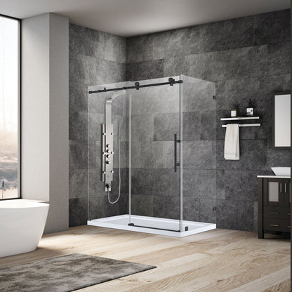 44-48 W x 76 H x 34 1/2 D Sliding Frameless Shower Enclosure ULTRA-C with Clear Glass in Matte Black - Shower Doors