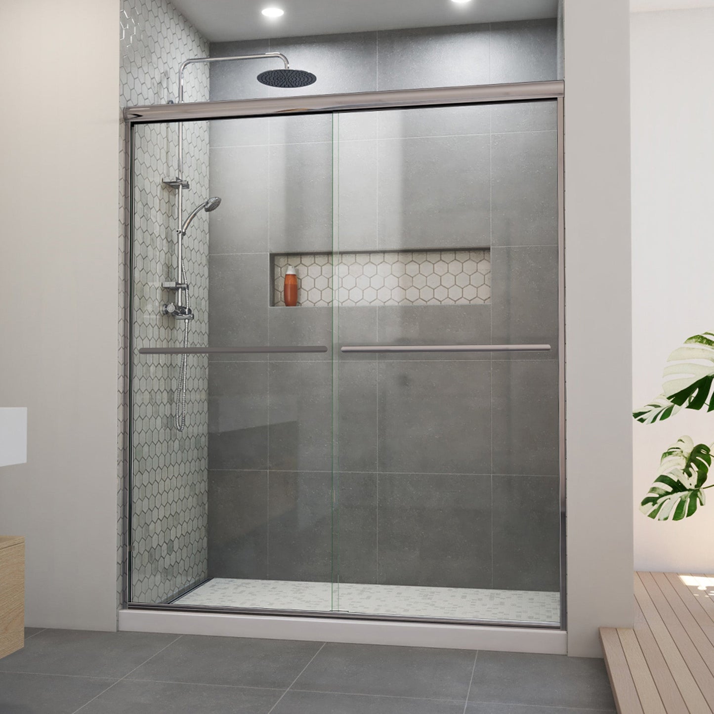 44-48 W x 76 H Sliding Bypass Framed Shower Door ULTRA-A with Glass in Brushed Nickel - Shower Doors