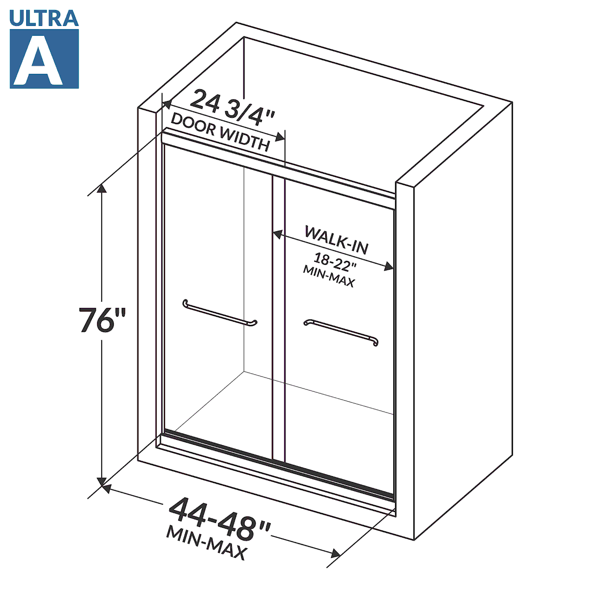 44-48 W x 76 H  Sliding Bypass Shower Door ULTRA-A