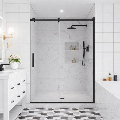 44-48 W x 76 H Sliding Shower Semi-Frameless Door ULTRA-B with Clear Glass in Matte Black - Shower Doors