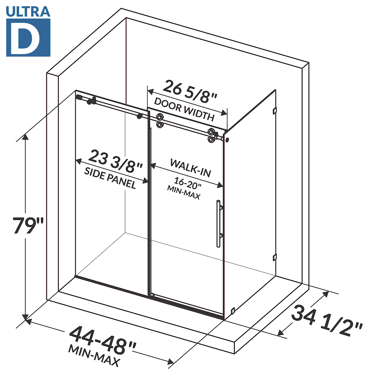 44-48 W x 79 H  x 34 1/2 D Sliding Shower Enclosure ULTRA-D