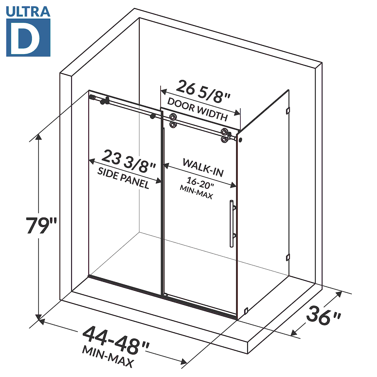44-48 W x 79 H  x 36 D Sliding Shower Enclosure ULTRA-D