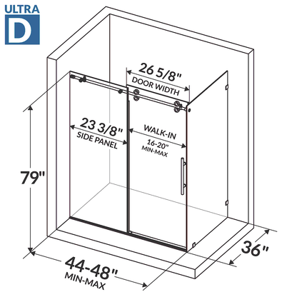 44-48 W x 79 H  x 36 D Sliding Shower Enclosure ULTRA-D