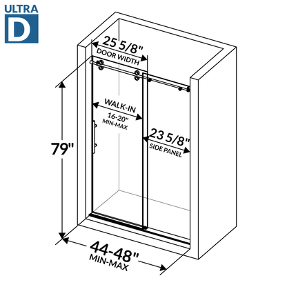 44-48 W x 79 H Sliding Shower Door ULTRA-D Brushed Nickel - Shower Doors