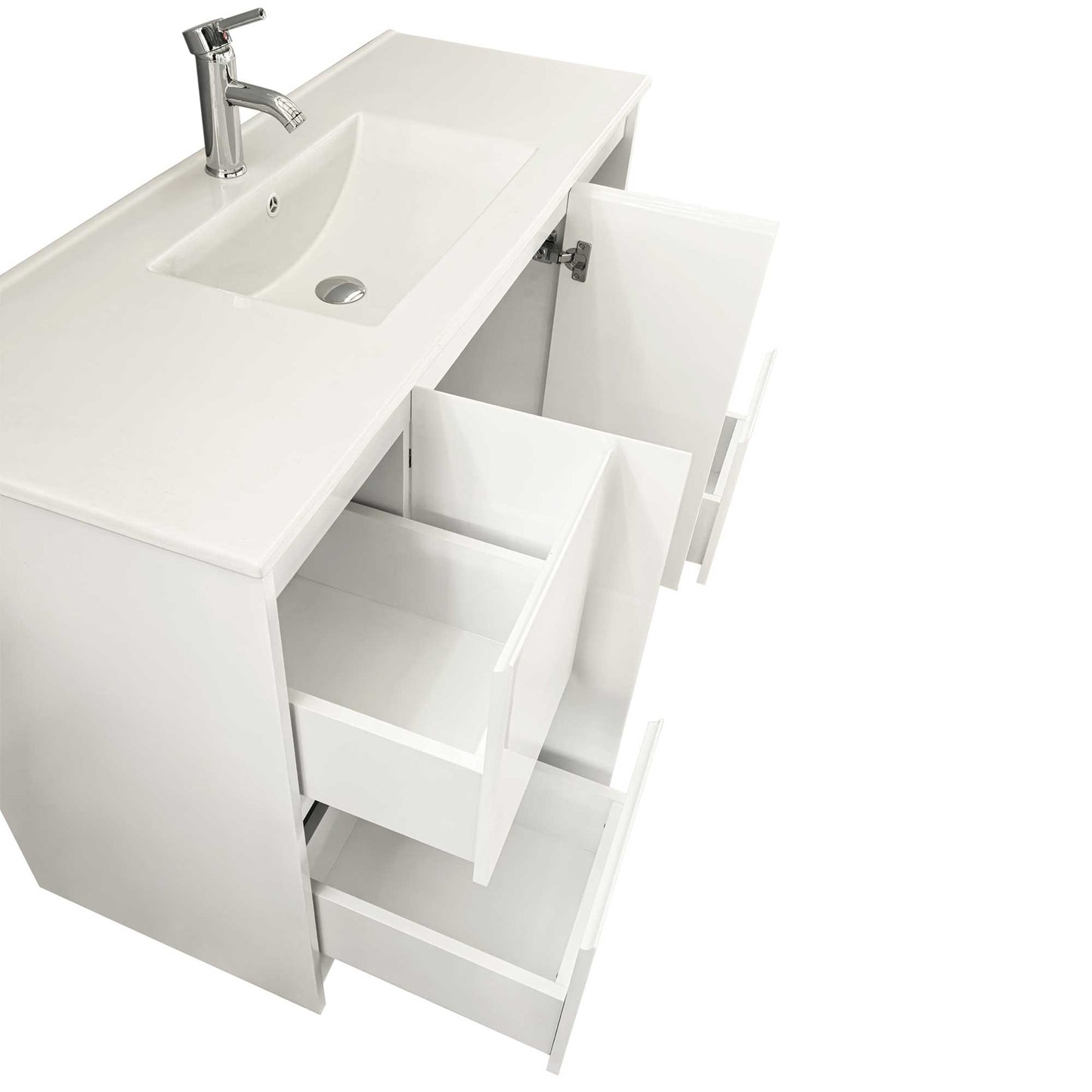 48’’ Freestanding Bathroom Vanity in White Gloss with White Single Sink Top LV19 48W Bathroom Vanities