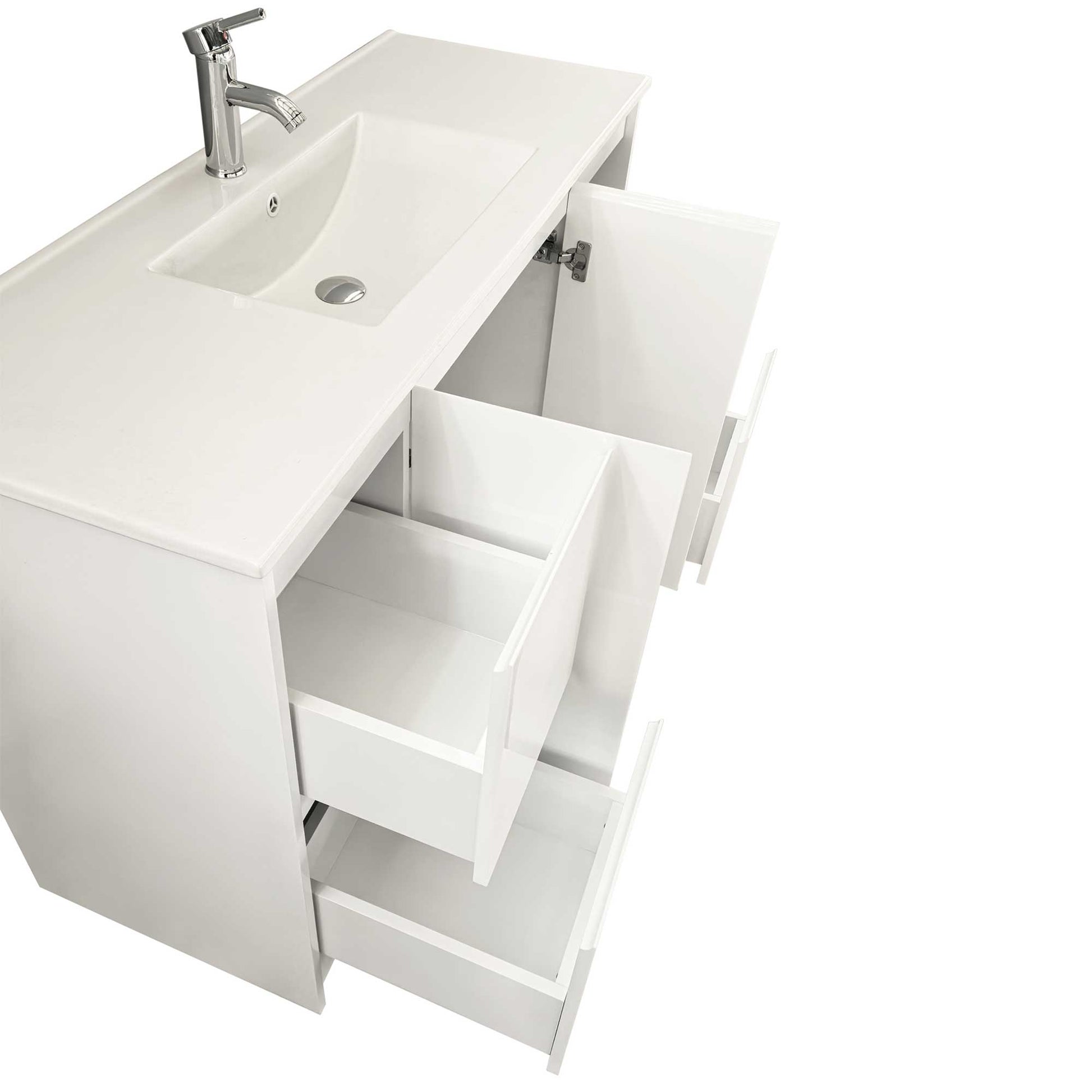 48’’ Freestanding Bathroom Vanity in White Gloss with White Single Sink Top LV19 48W Bathroom Vanities