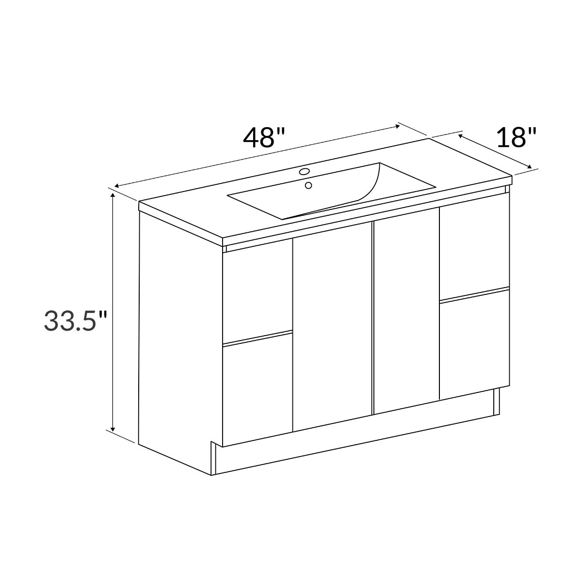 48’’ Freestanding Bathroom Vanity in White Gloss with White Single Sink Top LV19 48W Bathroom Vanities