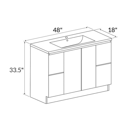 48’’ Freestanding Bathroom Vanity in White Gloss with White Single Sink Top LV19 48W Bathroom Vanities