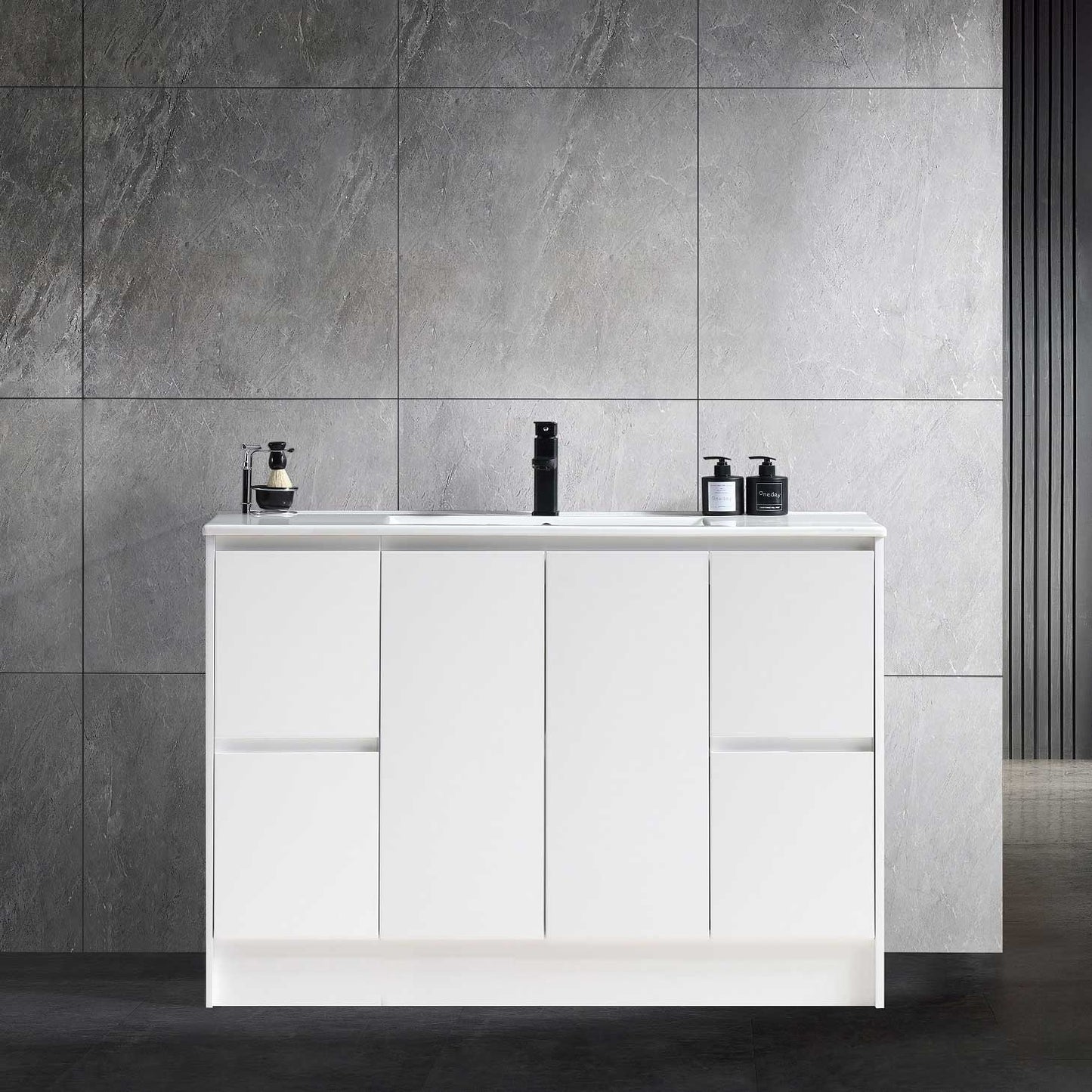 48’’ Freestanding Bathroom Vanity in White Gloss with White Single Sink Top LV19 48W Bathroom Vanities