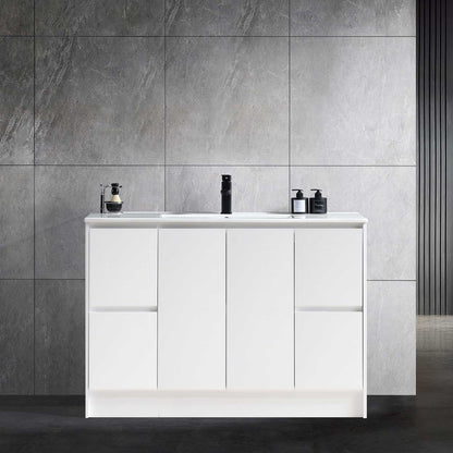 48’’ Freestanding Bathroom Vanity in White Gloss with White Single Sink Top LV19 48W Bathroom Vanities