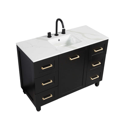 48’’ Freestanding Single Bathroom Vanity in Black with Quartz Stone Countertop - Bathroom Vanities