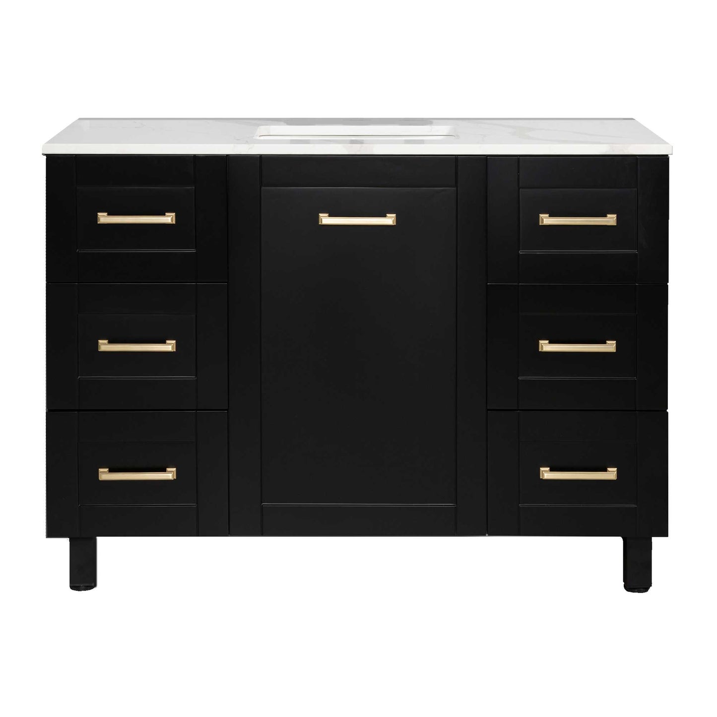 48’’ Freestanding Single Bathroom Vanity in Black with Quartz Stone Countertop - Bathroom Vanities
