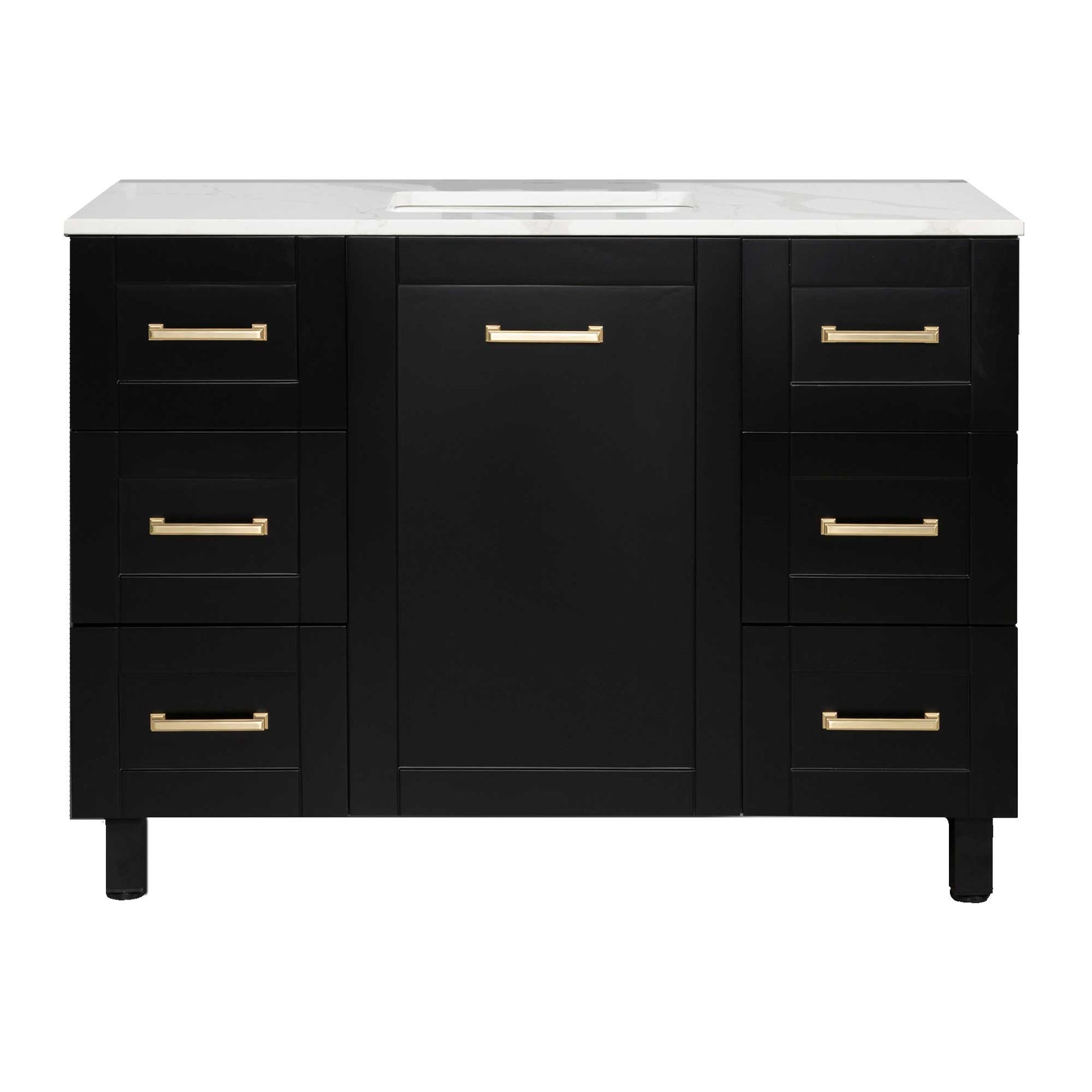 48’’ Freestanding Single Bathroom Vanity in Black with Quartz Stone Countertop - Bathroom Vanities