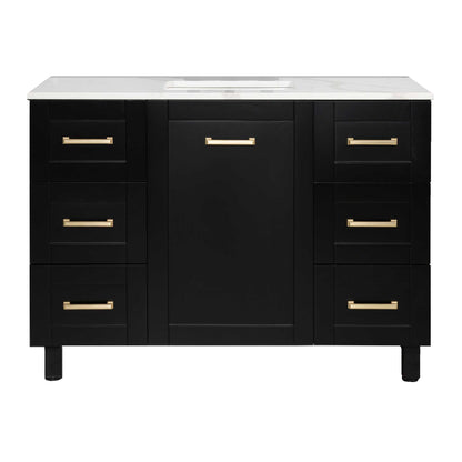 48’’ Freestanding Single Bathroom Vanity in Black with Quartz Stone Countertop - Bathroom Vanities