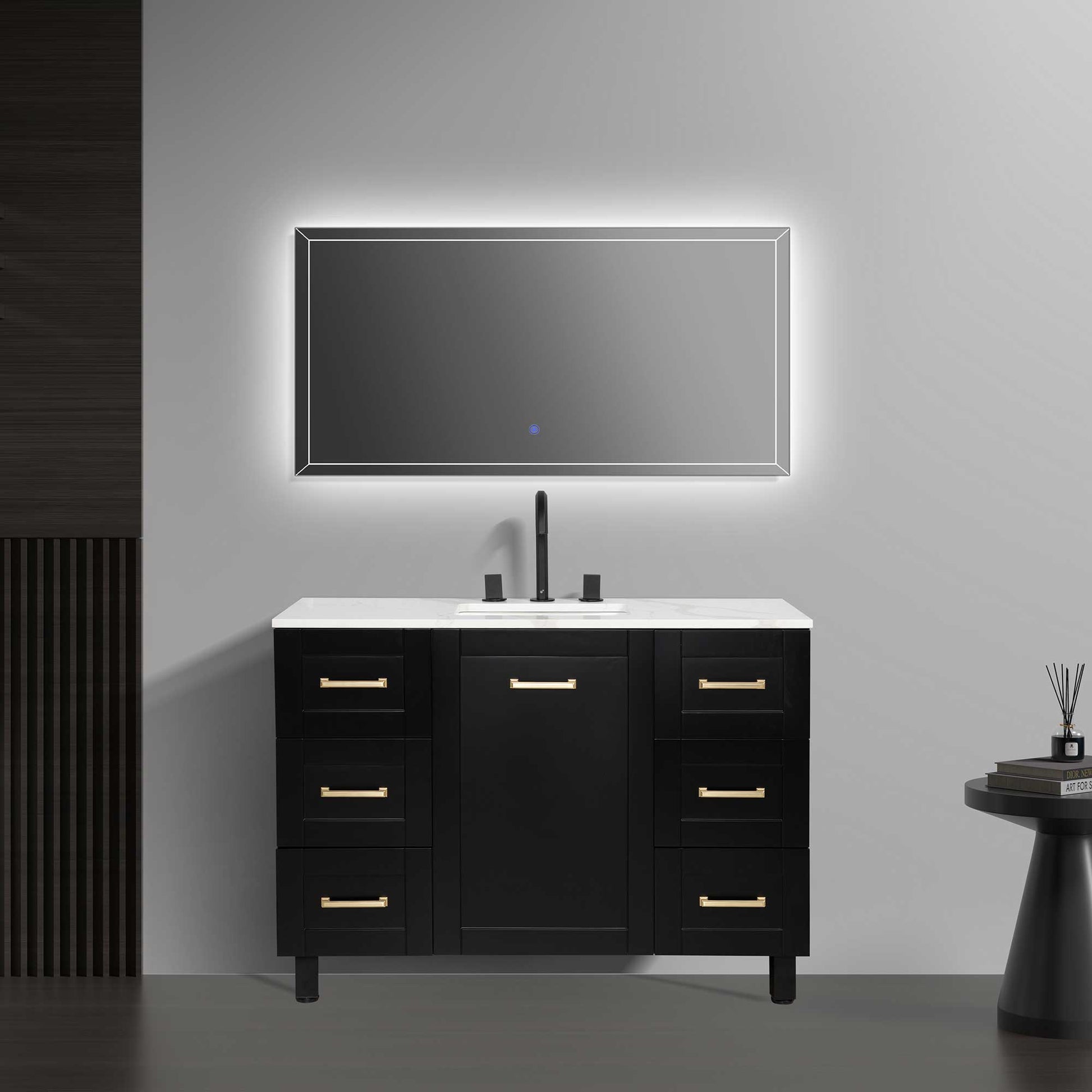 48’’ Freestanding Single Bathroom Vanity in Black with Quartz Stone Countertop - Bathroom Vanities