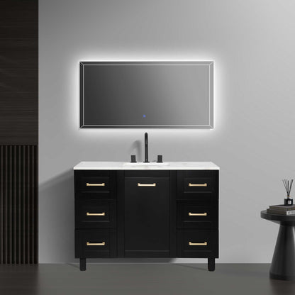 48’’ Freestanding Single Bathroom Vanity in Black with Quartz Stone Countertop - Bathroom Vanities