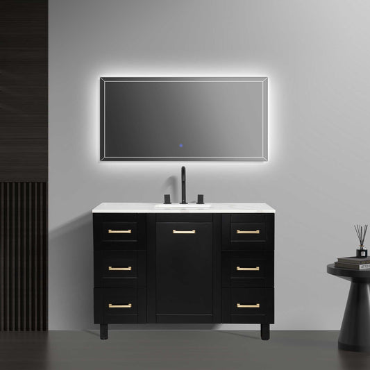 48’’ Freestanding Single Bathroom Vanity in Black with Quartz Stone Countertop - Bathroom Vanities