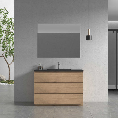 48’’ Freestanding Single Bathroom Vanity in Oak with Black Quartz Integrated Sink - Bathroom Vanities