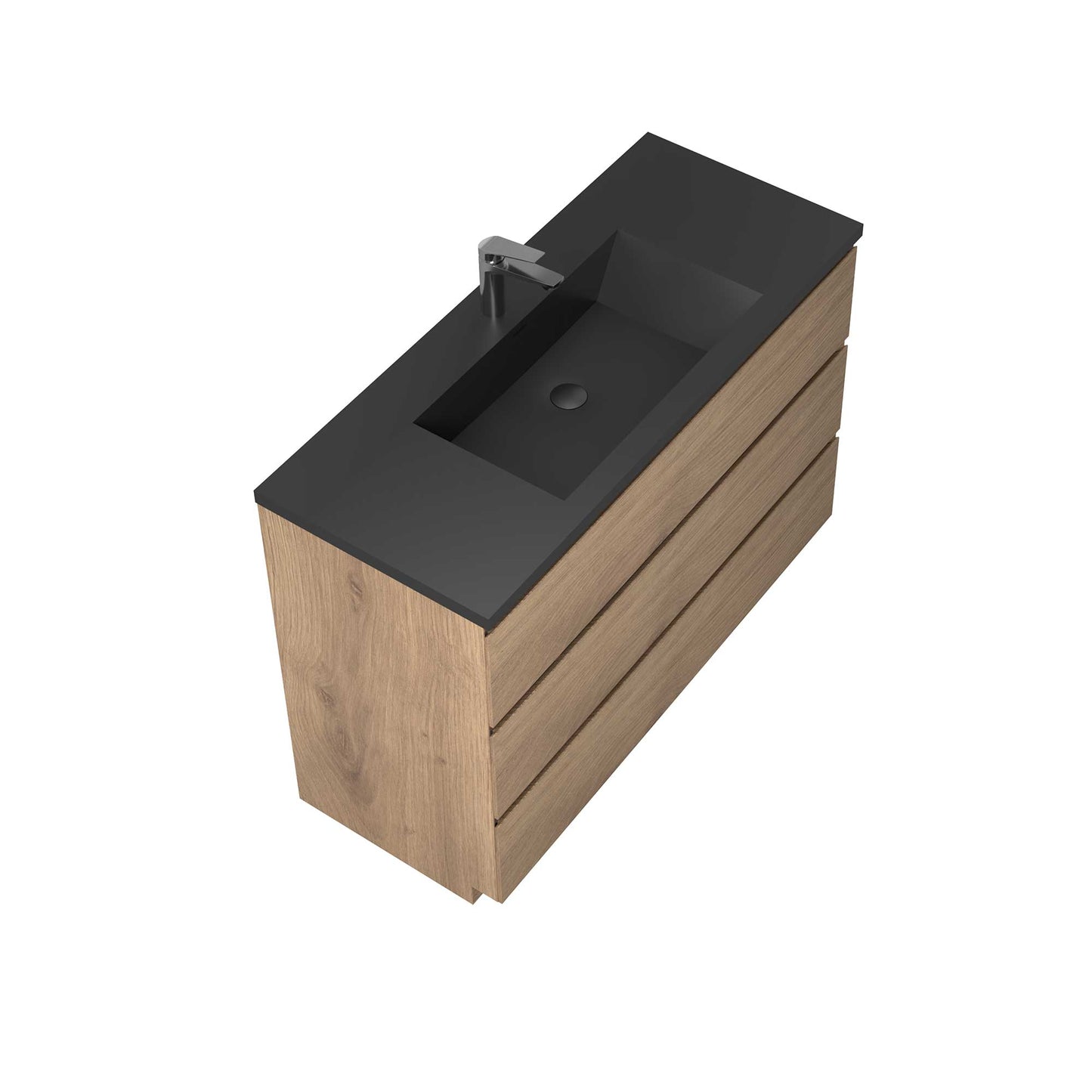 48’’ Freestanding Single Bathroom Vanity in Oak with Black Quartz Integrated Sink - Bathroom Vanities