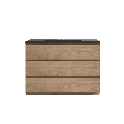 48’’ Freestanding Single Bathroom Vanity in Oak with Black Quartz Integrated Sink - Bathroom Vanities