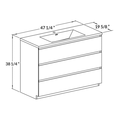 48’’ Freestanding Single Bathroom Vanity in Oak with Black Quartz Integrated Sink - Bathroom Vanities