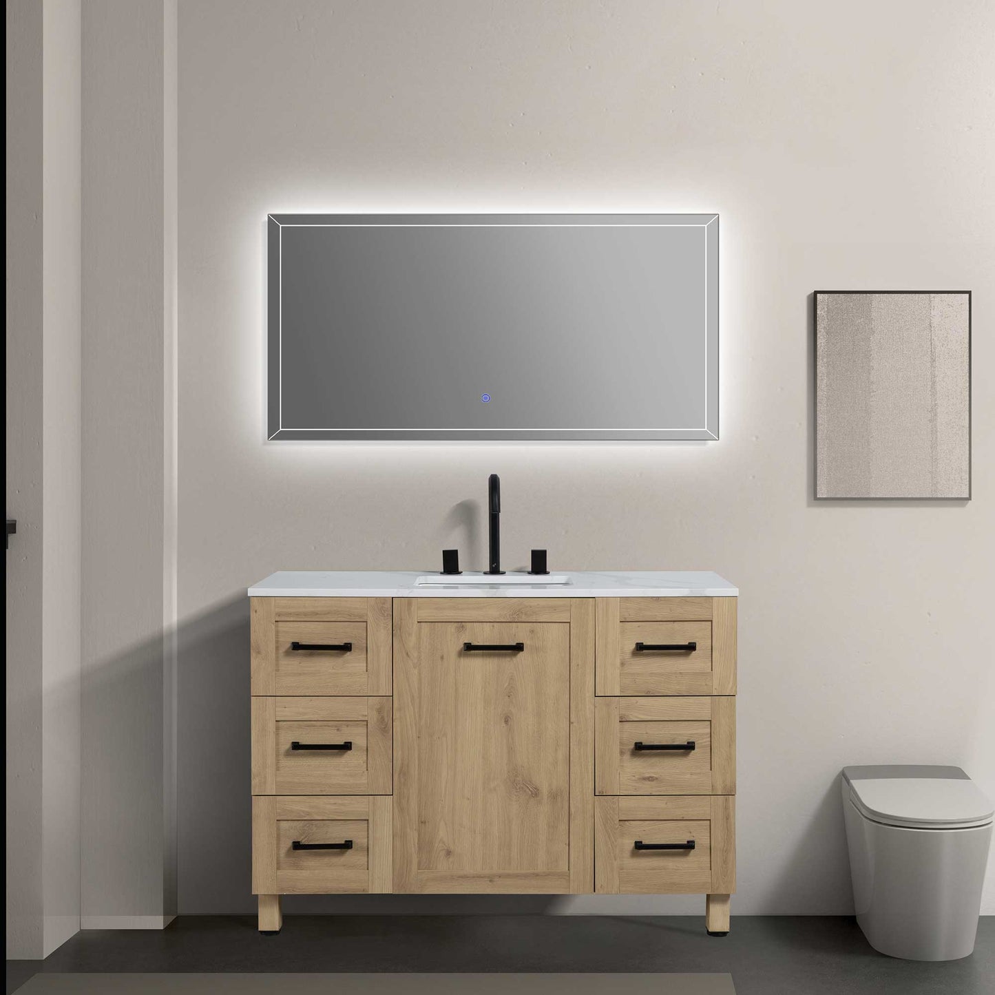 48’’ Freestanding Single Bathroom Vanity in Oak with Quartz Stone Countertop - Bathroom Vanities