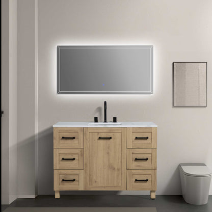 48’’ Freestanding Single Bathroom Vanity in Oak with Quartz Stone Countertop - Bathroom Vanities