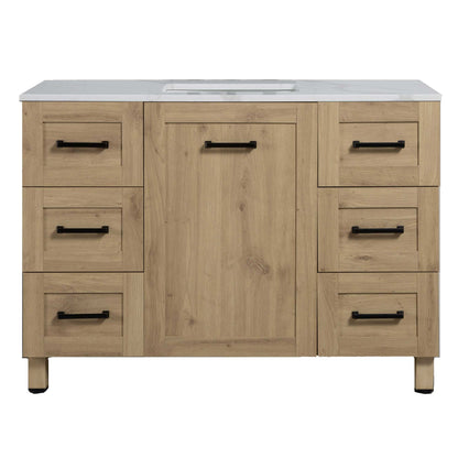48’’ Freestanding Single Bathroom Vanity in Oak with Quartz Stone Countertop - Bathroom Vanities