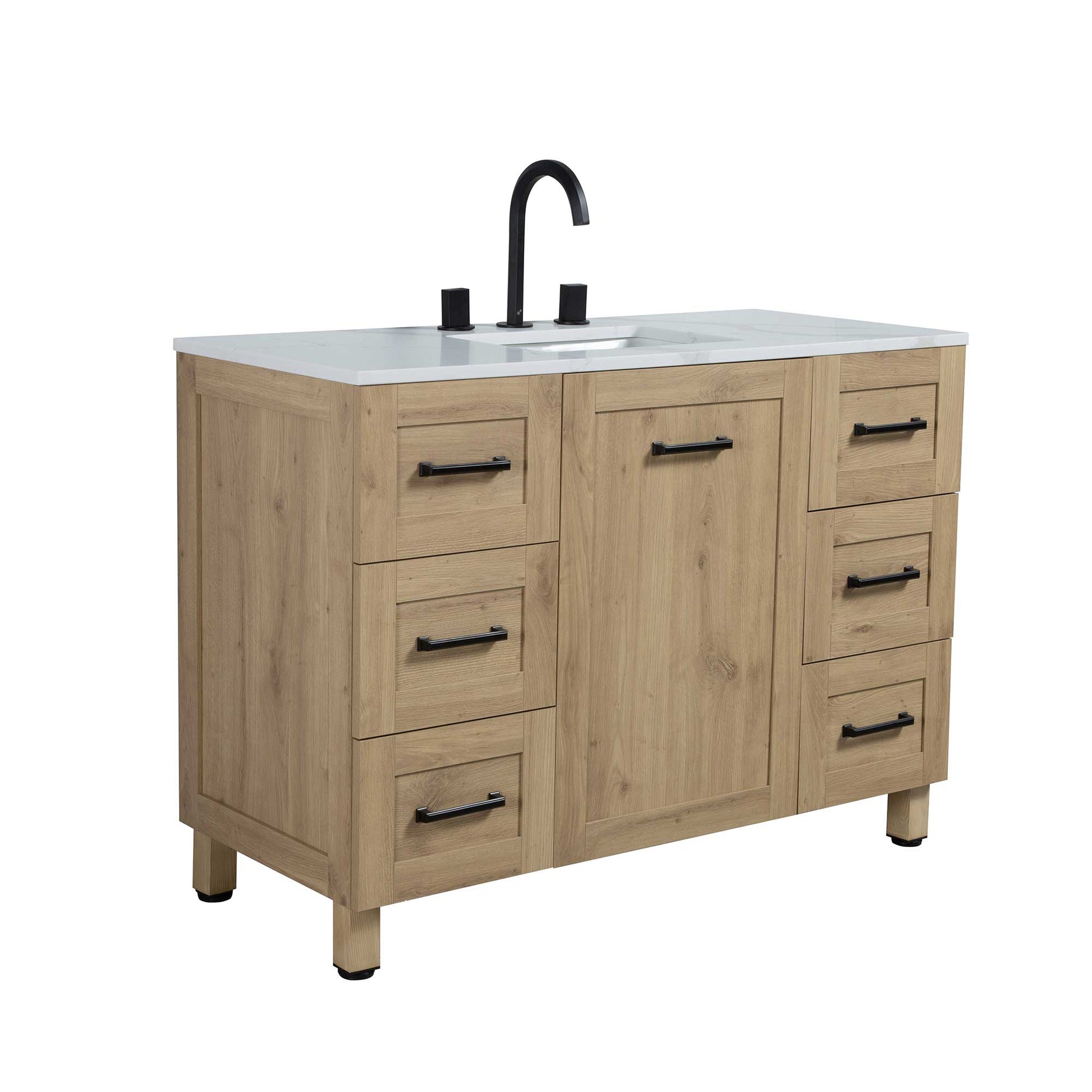 48’’ Freestanding Single Bathroom Vanity in Oak with Quartz Stone Countertop - Bathroom Vanities
