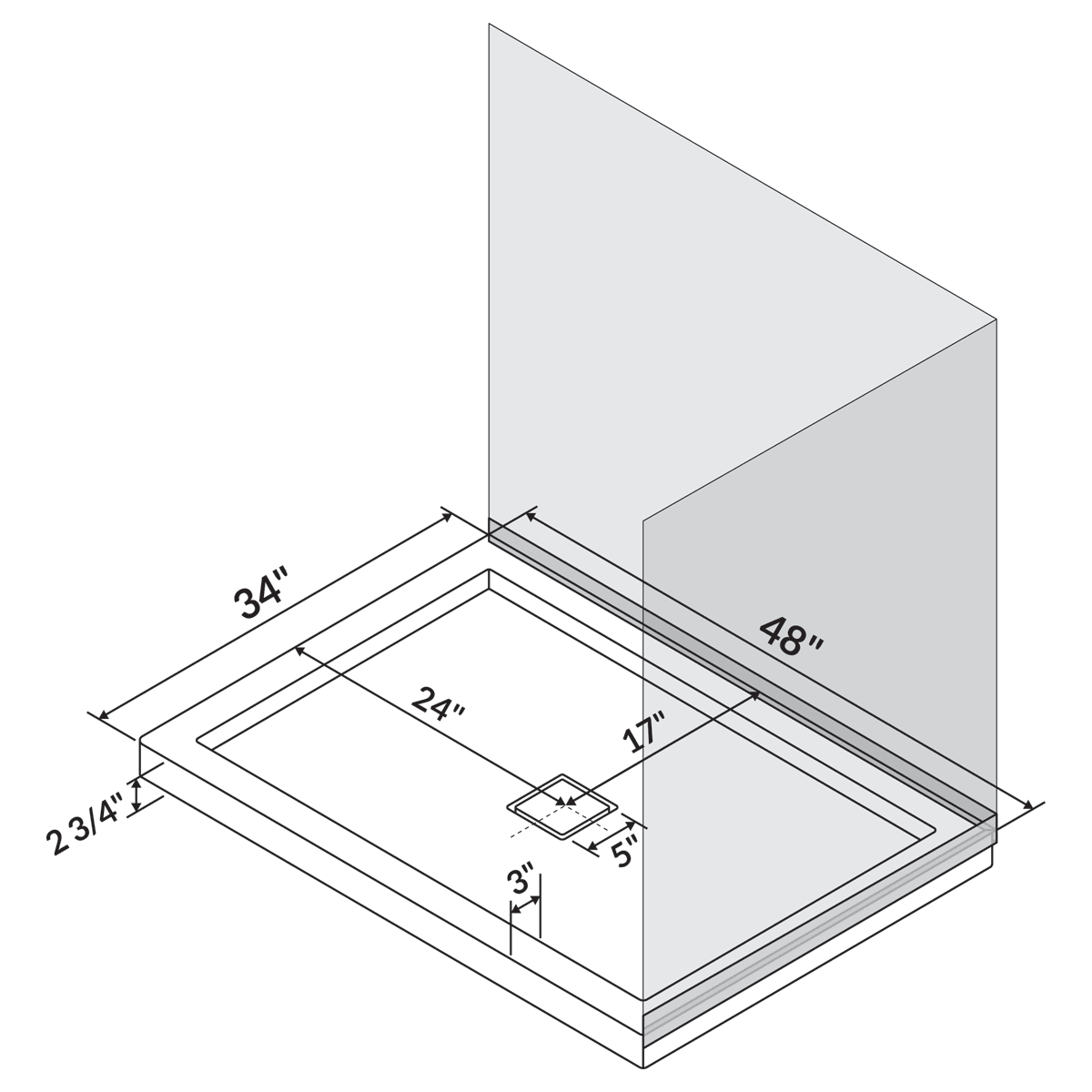 48 x 34 Single/Double Threshold Shower Base Pan Center Drain