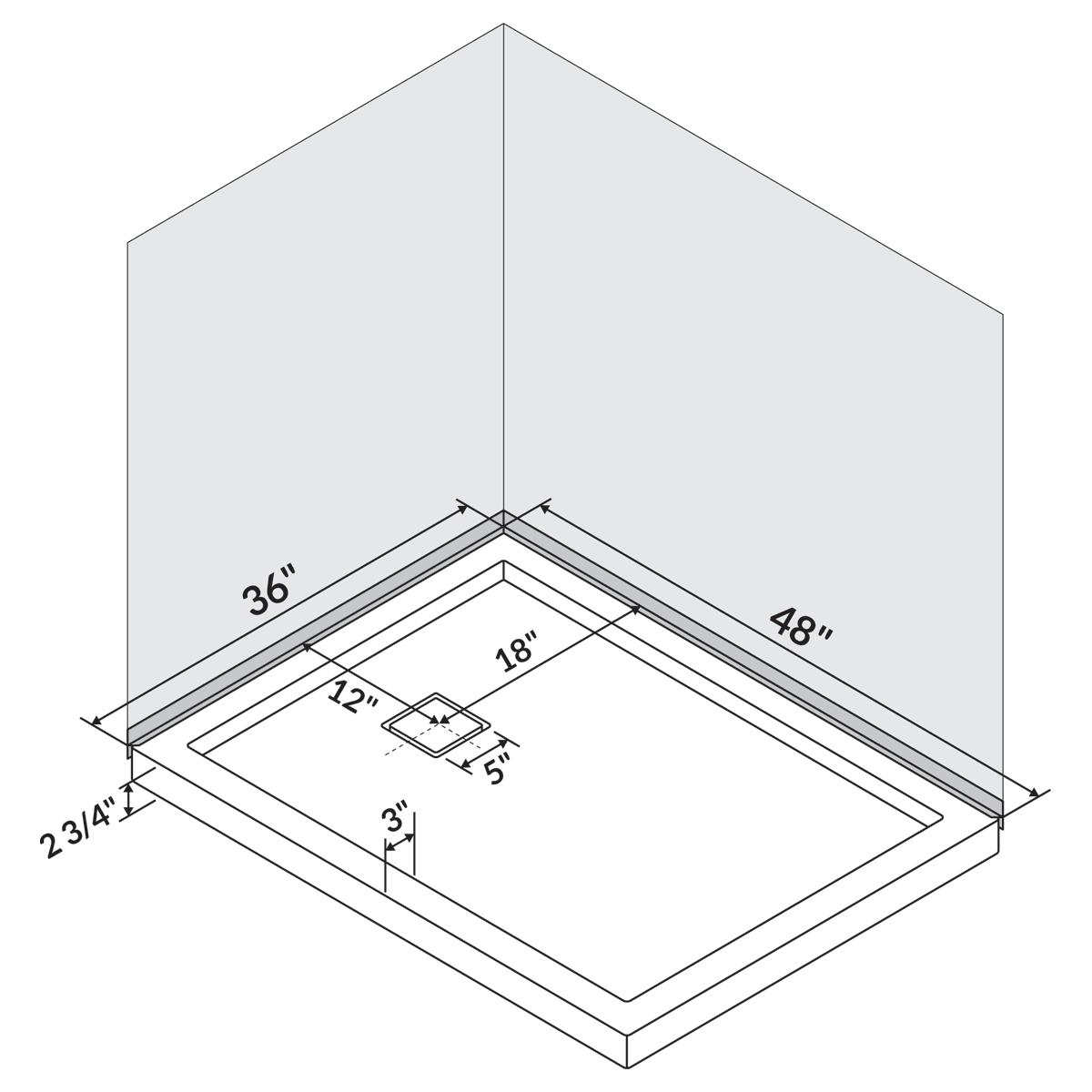 48 x 36 Single/Double Threshold Shower Base Pan Right/Left Drain
