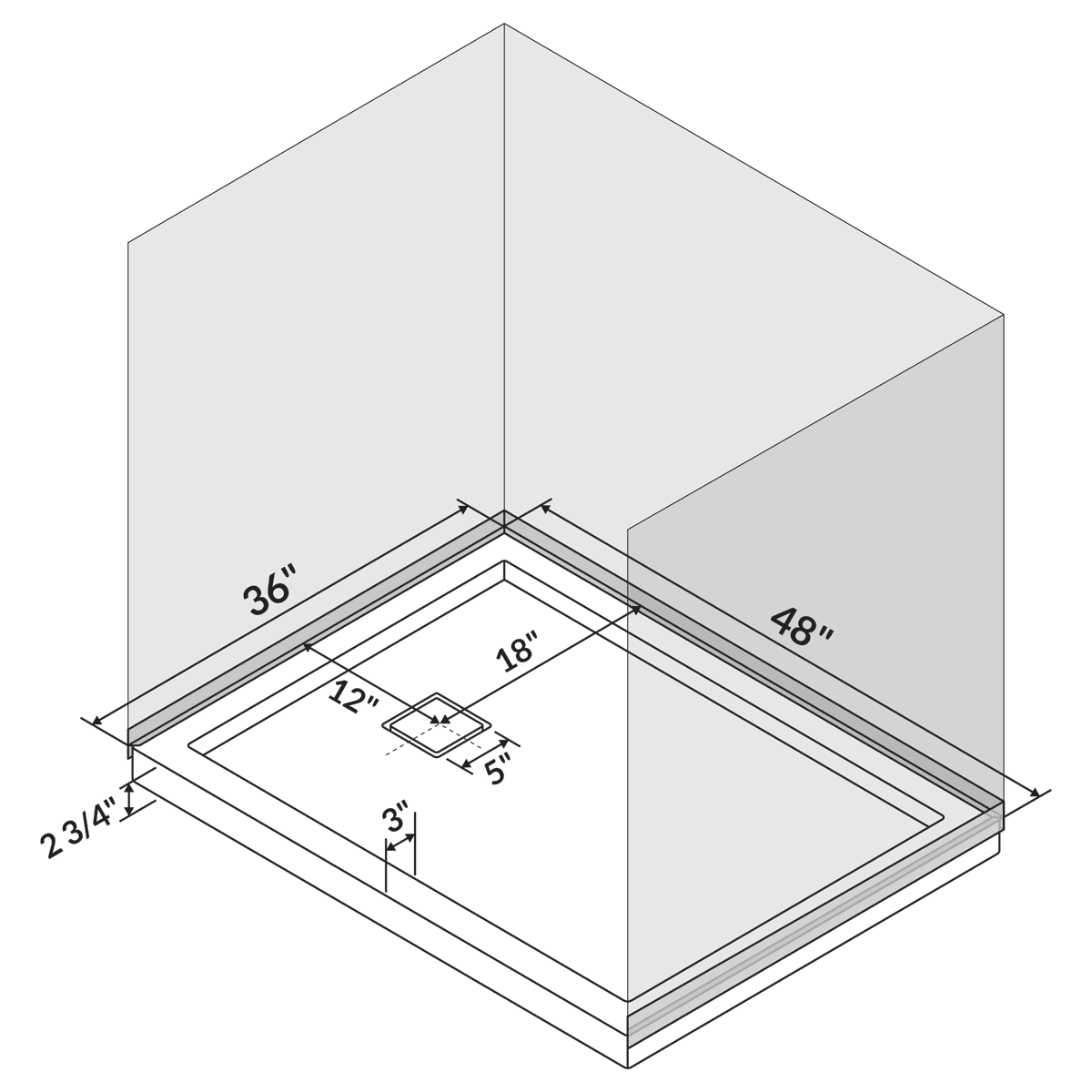 48 x 36 Single/Double Threshold Shower Base Pan Right/Left Drain