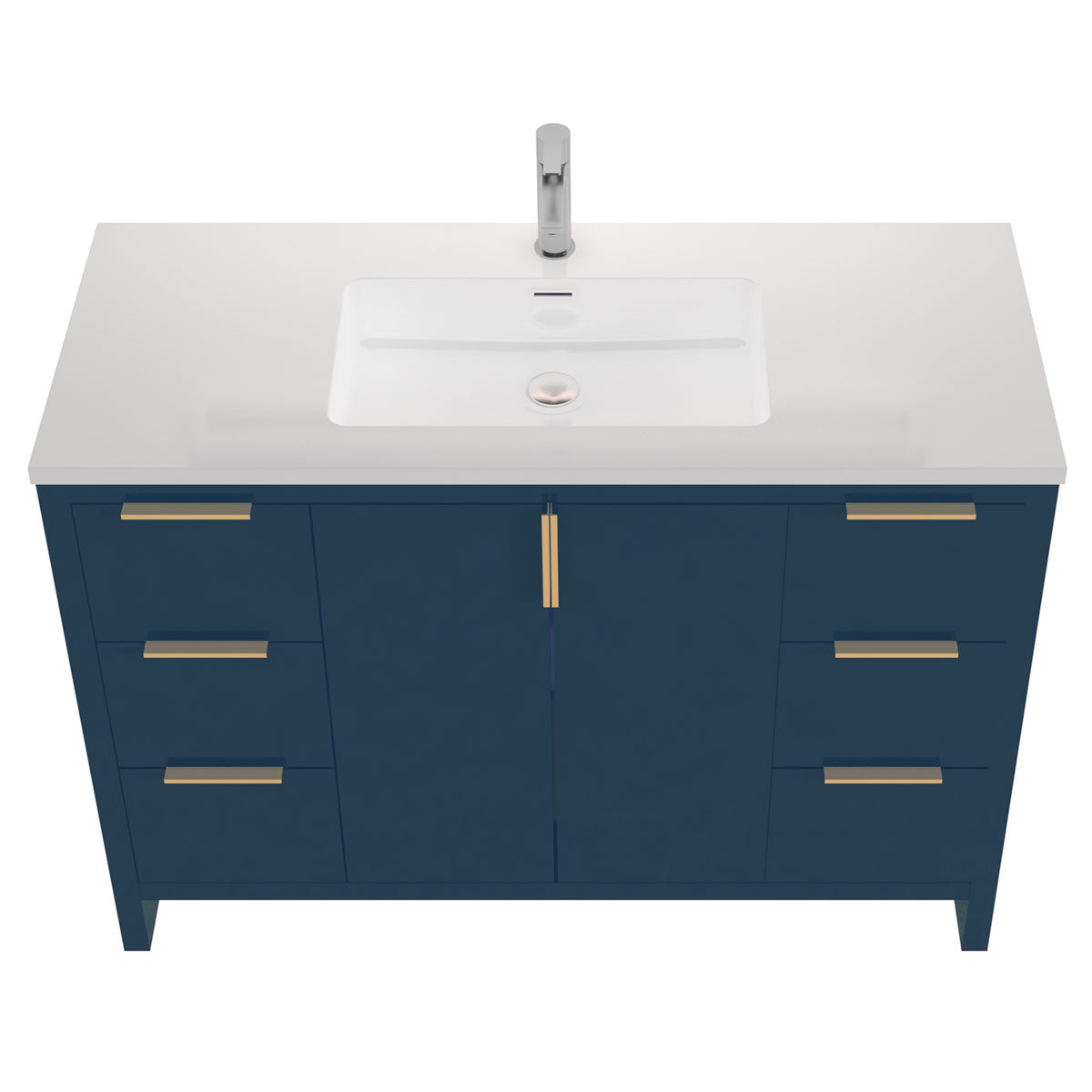 48’’ W Freestanding Single Bathroom Vanity in Blue with White Quartz Integrated Sink LV14-48B - Bathroom Vanities