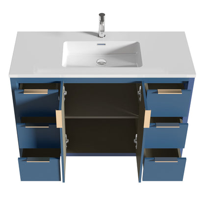 48’’ W Freestanding Single Bathroom Vanity in Blue with White Quartz Integrated Sink LV14-48B - Bathroom Vanities