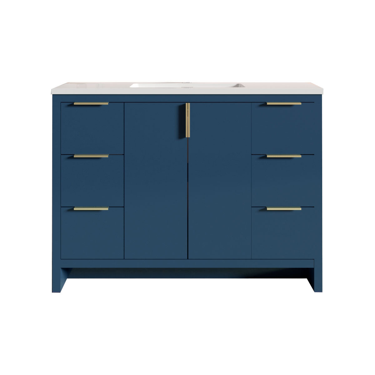 48’’ W Freestanding Single Bathroom Vanity in Blue with White Quartz Integrated Sink LV14-48B - Bathroom Vanities