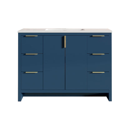 48’’ W Freestanding Single Bathroom Vanity in Blue with White Quartz Integrated Sink LV14-48B - Bathroom Vanities