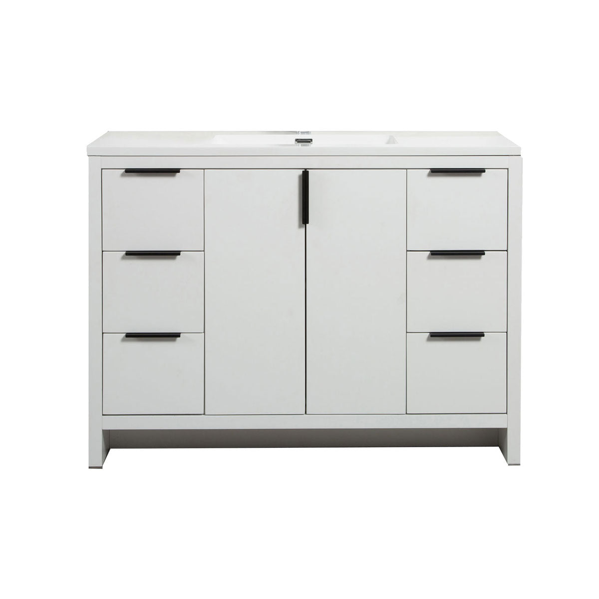 48’’ W Freestanding Single Bathroom Vanity in White Gloss with Quartz Integrated Sink LV14-48W - Bathroom Vanities